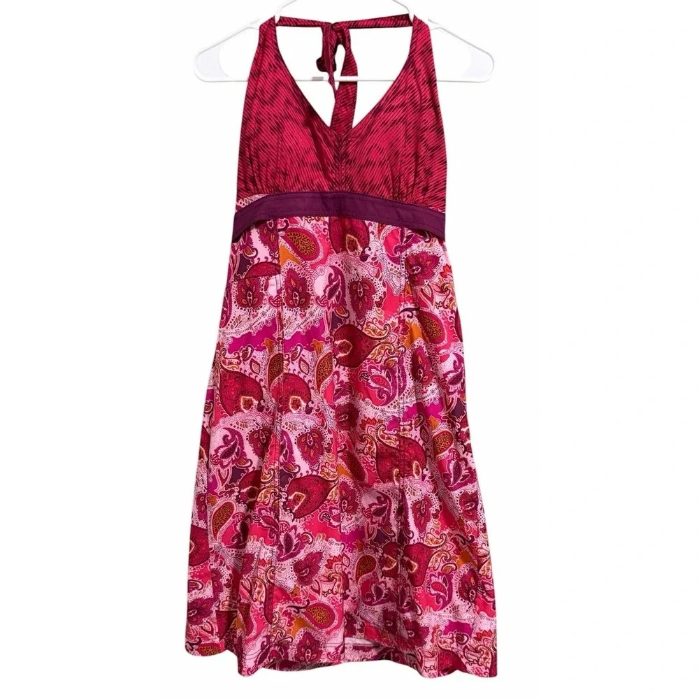 Athleta Pack Everywhere‎ Halter Travel Athletic Dress Red Pink Paisley Size 10
